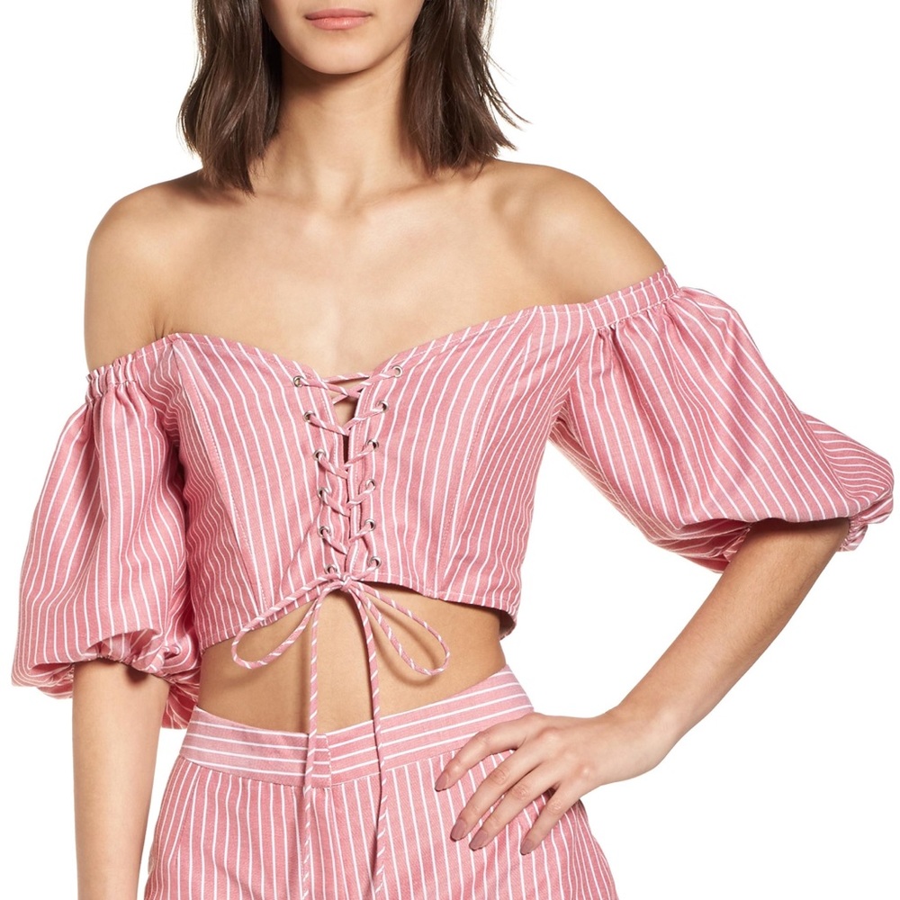 WAYF NWOT Frankie Bustier lace up crop red stripe